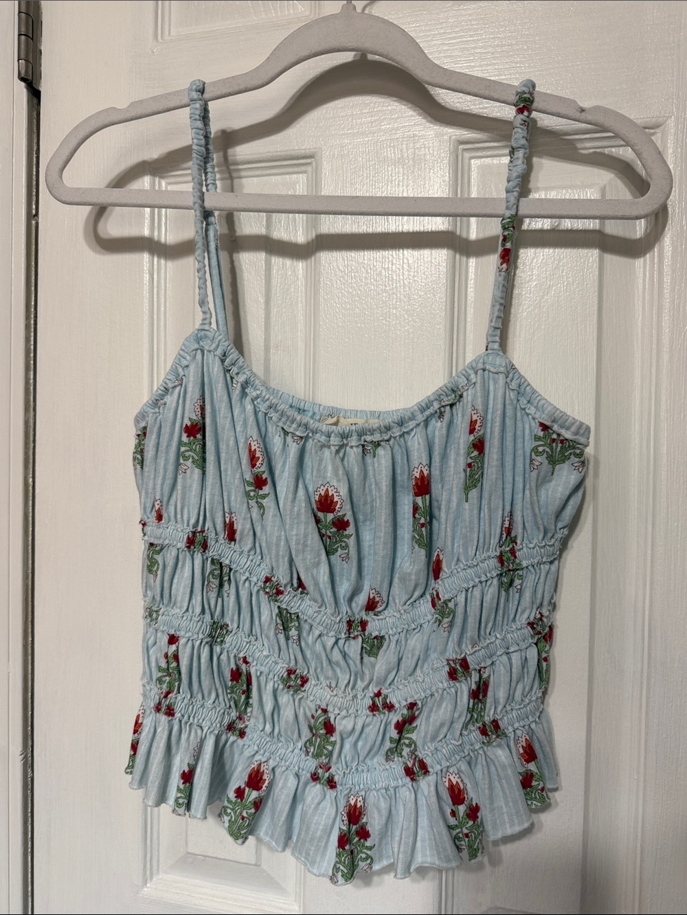 We The Free Light Blue Floral Smocked Cami
